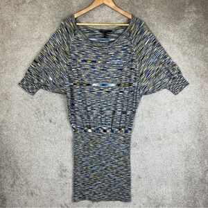 BCBG Maxazria Dress Womens Extra Small Blue Yellow Silk Blend Knit Stretch-1757*
